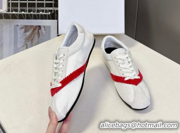 Best Product Celine The Flat Sneakers in Gros Grain, Velvet, Suede and Leather 0227042 White/Red 2026