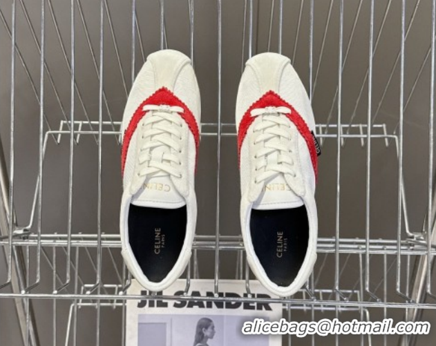 Best Product Celine The Flat Sneakers in Gros Grain, Velvet, Suede and Leather 0227042 White/Red 2026