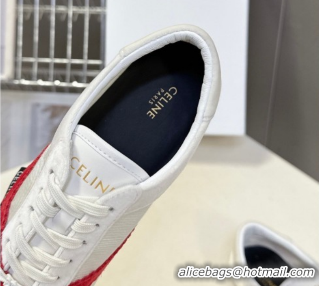 Best Product Celine The Flat Sneakers in Gros Grain, Velvet, Suede and Leather 0227042 White/Red 2026