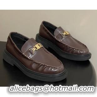 Top Design Celine Calfskin Leather Platform Loafers with Logo Chain 0227046 Dark Brown 2026