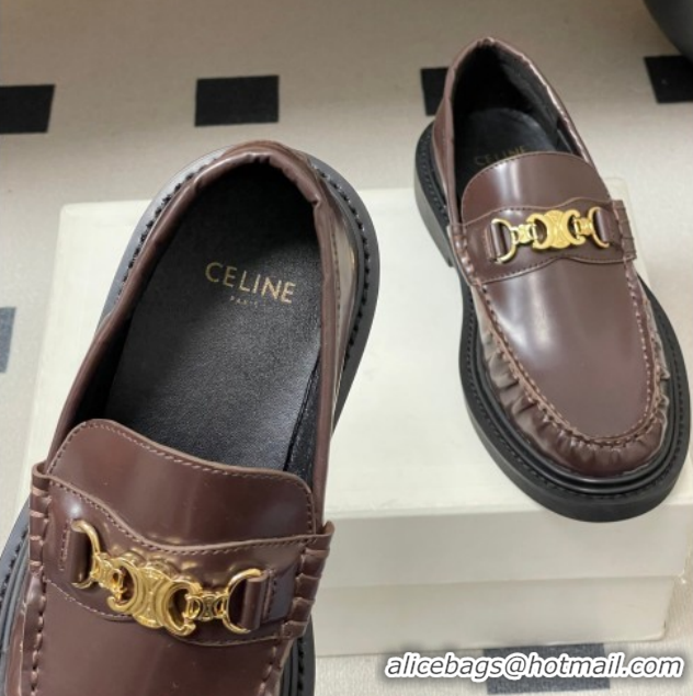 Top Design Celine Calfskin Leather Platform Loafers with Logo Chain 0227046 Dark Brown 2026