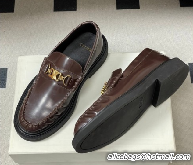 Top Design Celine Calfskin Leather Platform Loafers with Logo Chain 0227046 Dark Brown 2026