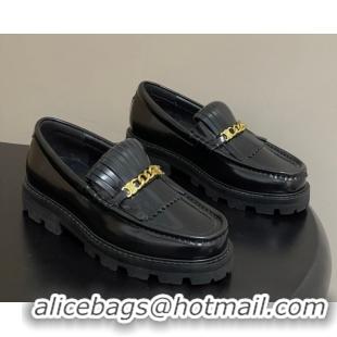 Hot Style Celine Calfskin Leather Platform Loafers with Chain Fringe 0227048 Black 2026