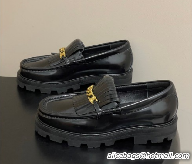 Hot Style Celine Calfskin Leather Platform Loafers with Chain Fringe 0227048 Black 2026