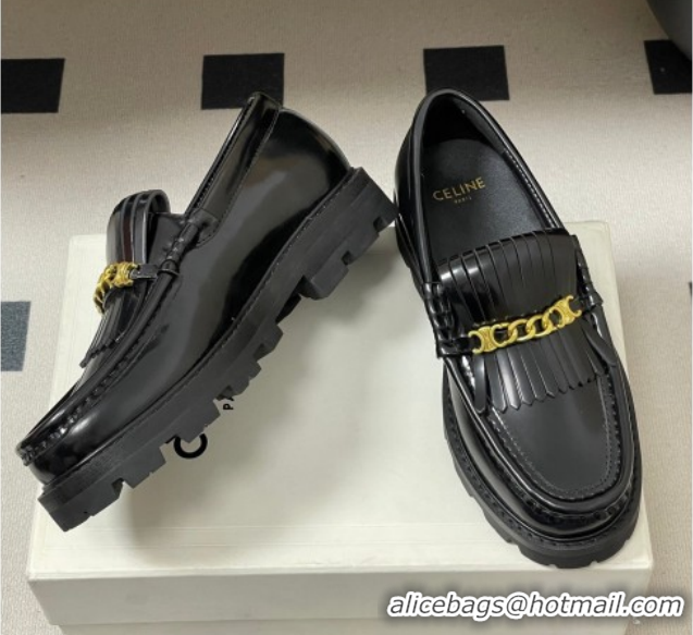 Hot Style Celine Calfskin Leather Platform Loafers with Chain Fringe 0227048 Black 2026