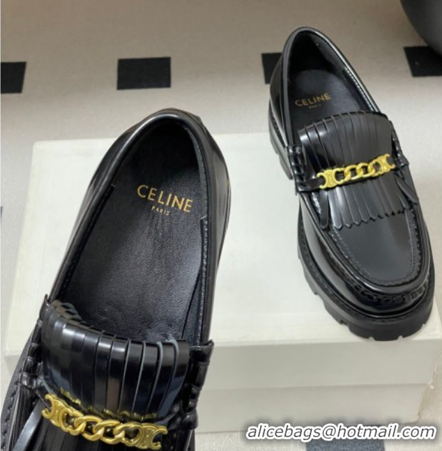 Hot Style Celine Calfskin Leather Platform Loafers with Chain Fringe 0227048 Black 2026