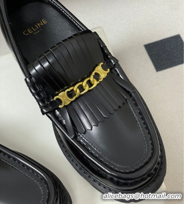 Hot Style Celine Calfskin Leather Platform Loafers with Chain Fringe 0227048 Black 2026