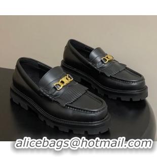 Luxury Celine Calfskin Leather Platform Loafers with Chain Fringe Black 0227050 2026