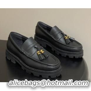 Cheap Price Celine Calfskin Leather Platform Loafers with Tassel Charm Black 0227051 2026