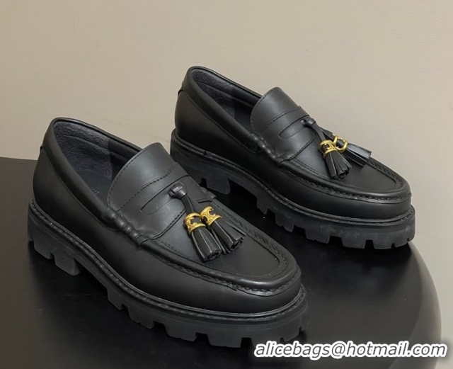 Cheap Price Celine Calfskin Leather Platform Loafers with Tassel Charm Black 0227051 2026