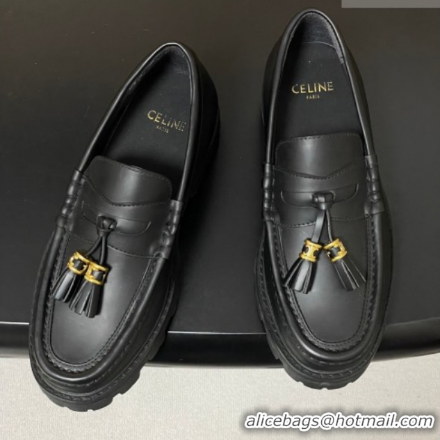 Cheap Price Celine Calfskin Leather Platform Loafers with Tassel Charm Black 0227051 2026