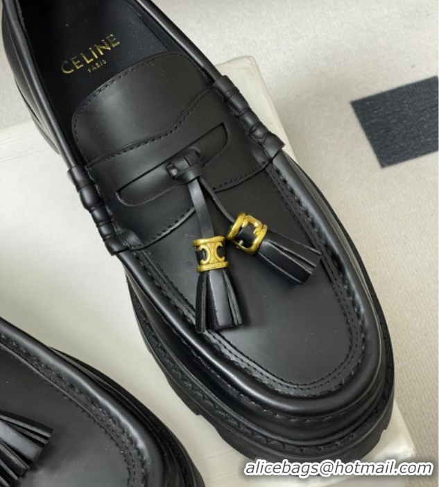 Cheap Price Celine Calfskin Leather Platform Loafers with Tassel Charm Black 0227051 2026