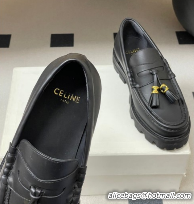 Cheap Price Celine Calfskin Leather Platform Loafers with Tassel Charm Black 0227051 2026