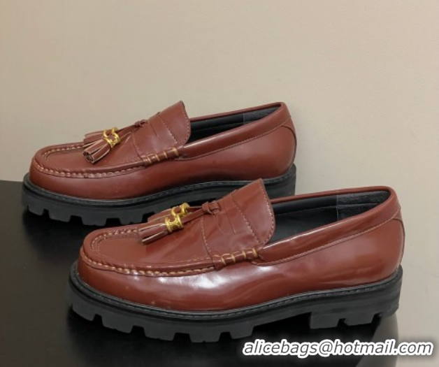 Cheap Price Celine Calfskin Leather Platform Loafers with Tassel Charm Brown 0227052 2026