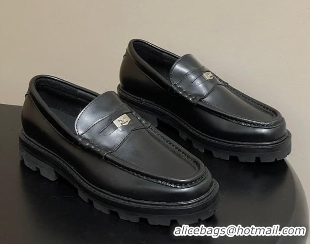 Sumptuous Celine Calfskin Leather Platform Loafers with Logo Tab Black 60227053 2026