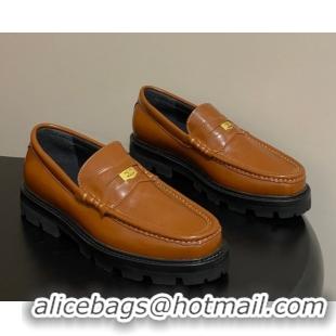 Good Looking Celine Calfskin Leather Platform Loafers with Logo Tab Brown 60227054 2026