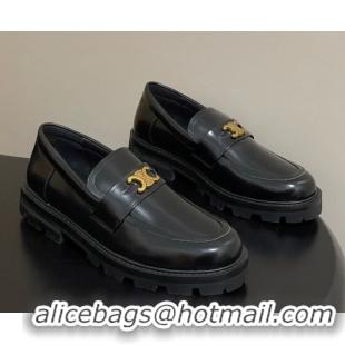 Durable Celine Calfskin Leather Platform Loafers with Logo Band Black 0227055 2026