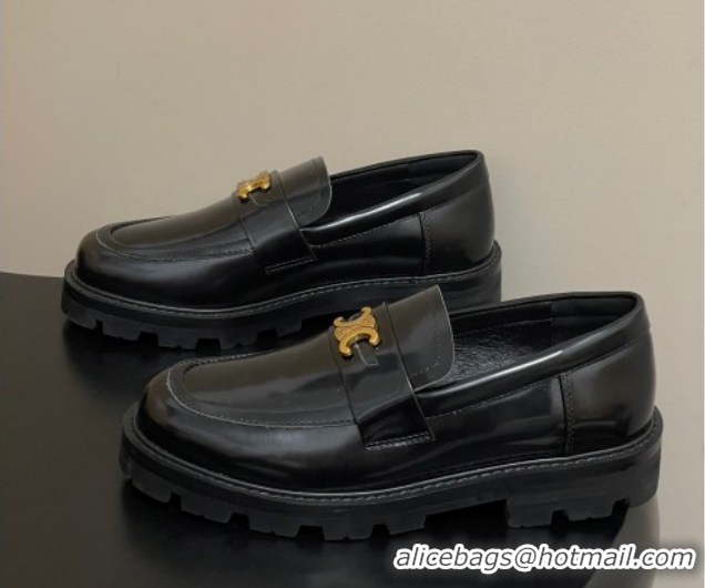 Durable Celine Calfskin Leather Platform Loafers with Logo Band Black 0227055 2026