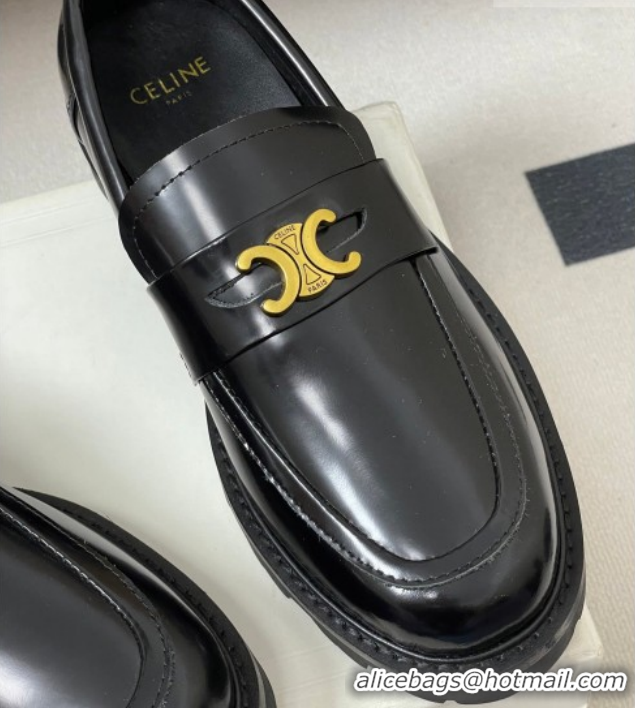 Durable Celine Calfskin Leather Platform Loafers with Logo Band Black 0227055 2026