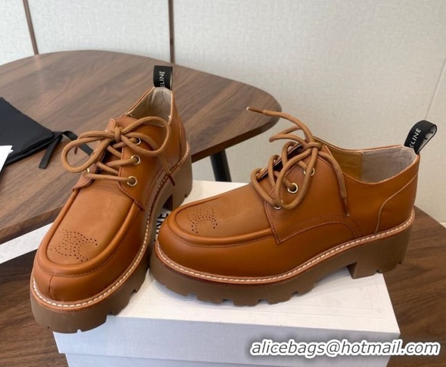 Stylish Celine Triomphe Derbies Shoes Lace-ups 3cm in Calfskin Leather Brown 0227056 2026