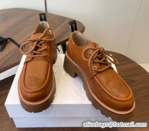 Stylish Celine Triomphe Derbies Shoes Lace-ups 3cm in Calfskin Leather Brown 0227056 2026