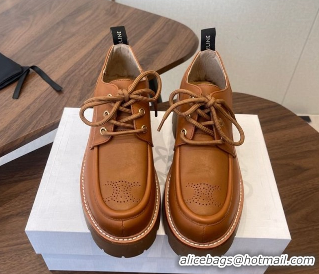 Stylish Celine Triomphe Derbies Shoes Lace-ups 3cm in Calfskin Leather Brown 0227056 2026