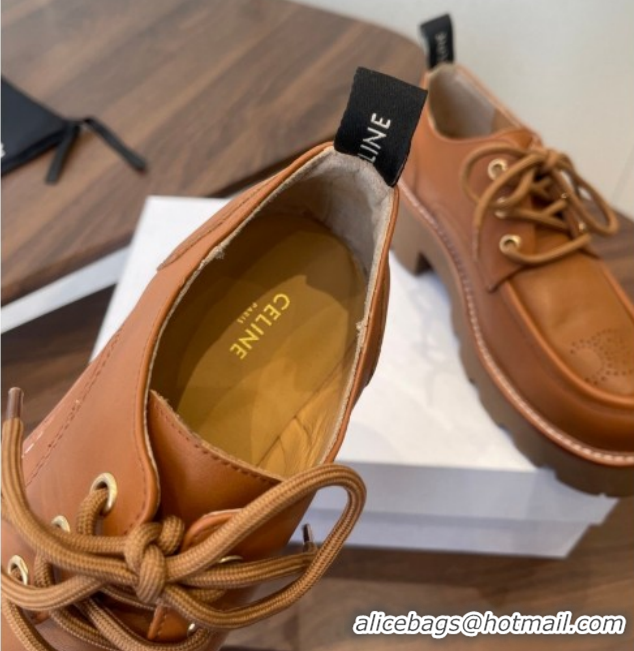 Stylish Celine Triomphe Derbies Shoes Lace-ups 3cm in Calfskin Leather Brown 0227056 2026
