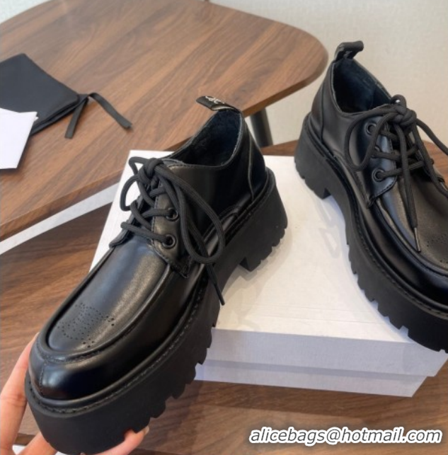 Duplicate Celine Triomphe Derbies Shoes Lace-ups 3cm in Calfskin Leather Black 0227057 2026