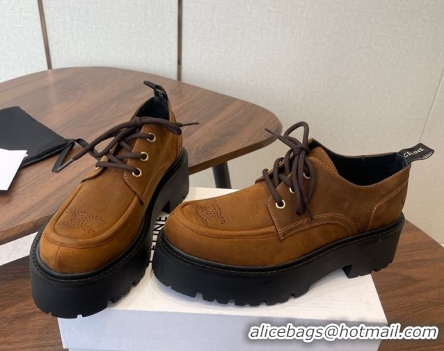 Sophisticated Celine Triomphe Derbies Shoes Lace-ups 3cm in Suede Brown 0227058 2026