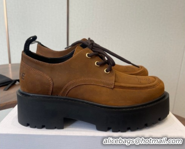 Sophisticated Celine Triomphe Derbies Shoes Lace-ups 3cm in Suede Brown 0227058 2026