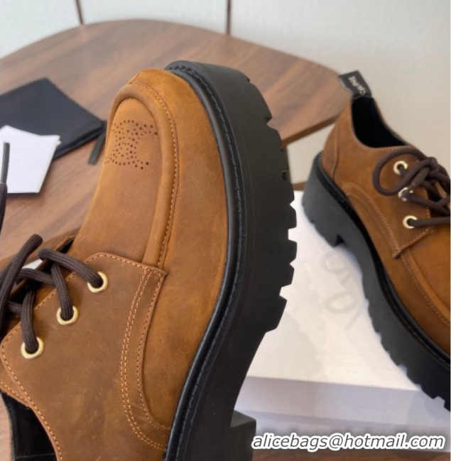Sophisticated Celine Triomphe Derbies Shoes Lace-ups 3cm in Suede Brown 0227058 2026