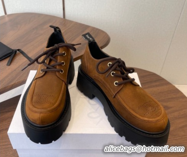 Sophisticated Celine Triomphe Derbies Shoes Lace-ups 3cm in Suede Brown 0227058 2026