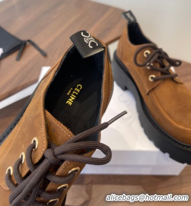 Sophisticated Celine Triomphe Derbies Shoes Lace-ups 3cm in Suede Brown 0227058 2026