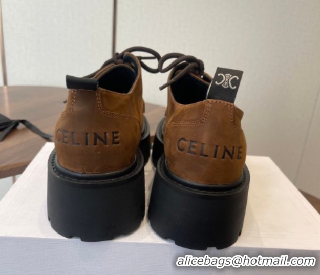 Sophisticated Celine Triomphe Derbies Shoes Lace-ups 3cm in Suede Brown 0227058 2026