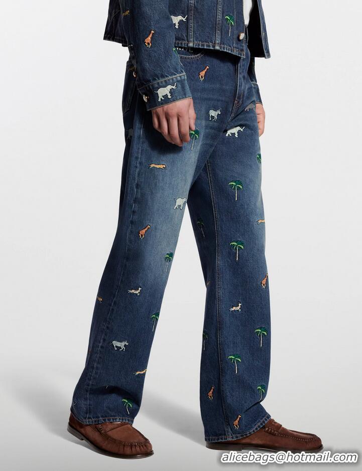 ​Promotional Louis Vuitton LV x The Darjeeling Limited Embroidered Denim Skate Pants 1AJUY9