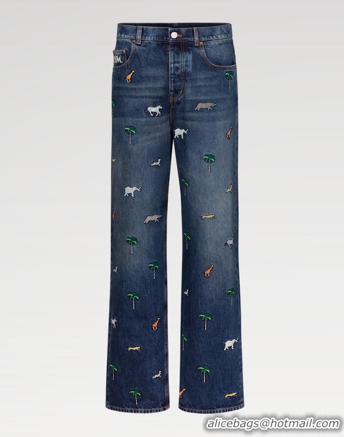 ​Promotional Louis Vuitton LV x The Darjeeling Limited Embroidered Denim Skate Pants 1AJUY9