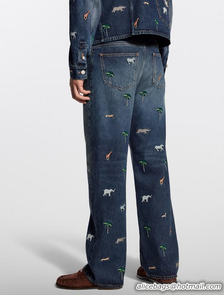 ​Promotional Louis Vuitton LV x The Darjeeling Limited Embroidered Denim Skate Pants 1AJUY9