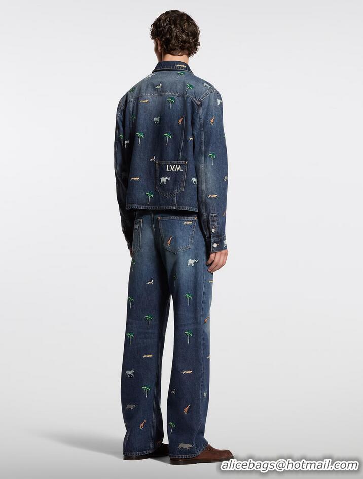 ​Promotional Louis Vuitton LV x The Darjeeling Limited Embroidered Denim Skate Pants 1AJUY9