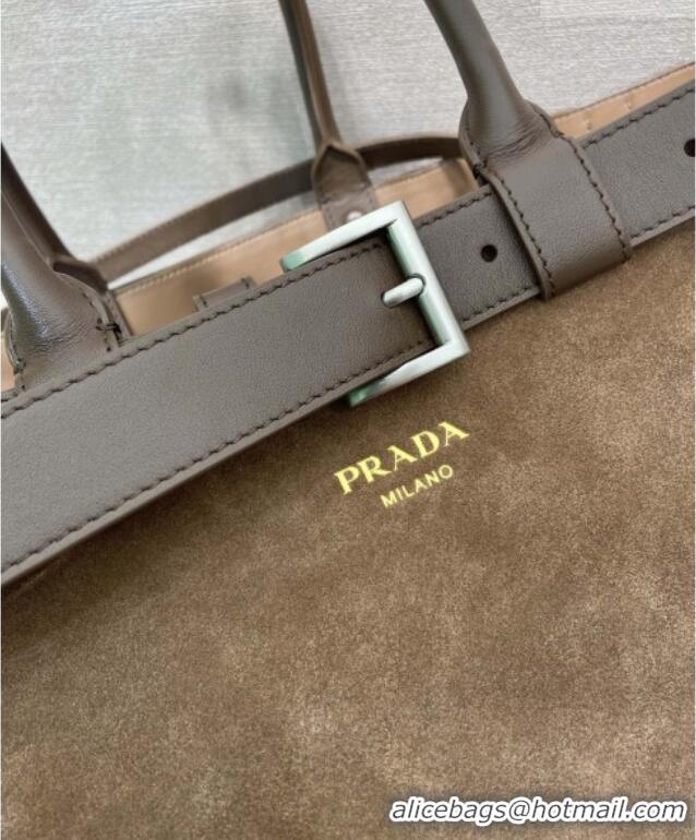 Traditional Discount Prada Mens Buckle Large Suede Bag with Buckle Belt 1BG126 Brown 2026