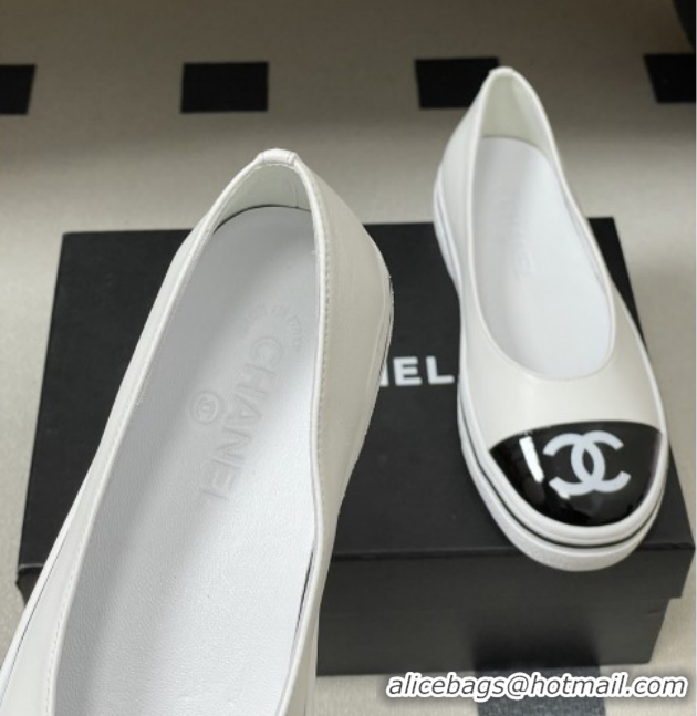 Best Product Chanel Lambskin Flat Shoes CH021301 White 2026