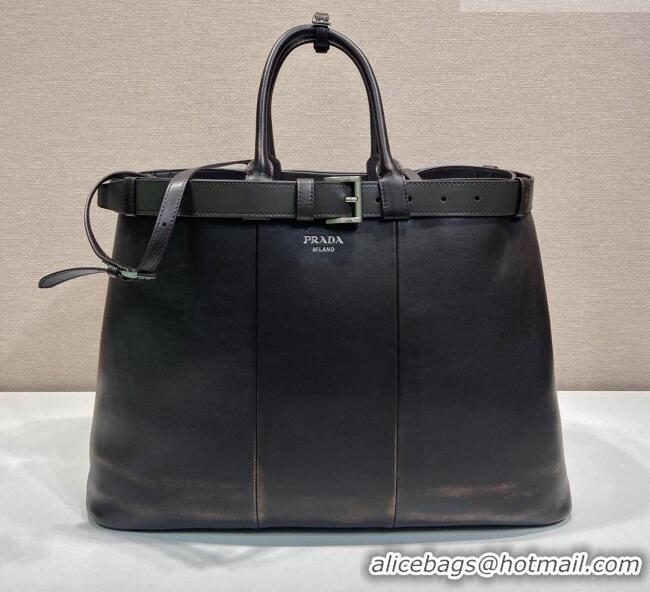 Top Grade Prada Mens Buckle Large Leather Bag with Buckle Belt 1BG126 Dark Brown 2026