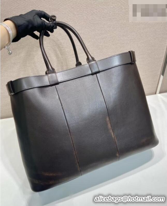 Top Grade Prada Mens Buckle Large Leather Bag with Buckle Belt 1BG126 Dark Brown 2026