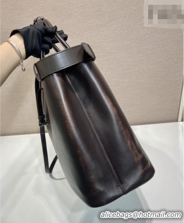 Top Grade Prada Mens Buckle Large Leather Bag with Buckle Belt 1BG126 Dark Brown 2026