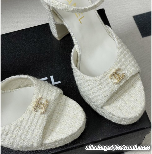 Good Looking Chanel Tweed Sandals G47029 White Spring-Summer 2026 Pre-collection