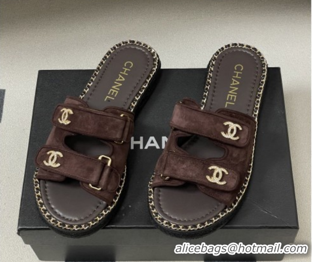 Cheap Chanel Mules Sandal with Chain 022808 Dark Brown Suede 2026