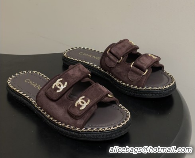 Cheap Chanel Mules Sandal with Chain 022808 Dark Brown Suede 2026