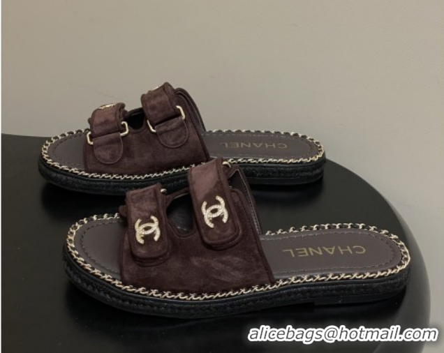 Cheap Chanel Mules Sandal with Chain 022808 Dark Brown Suede 2026
