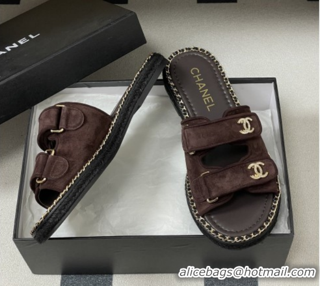 Cheap Chanel Mules Sandal with Chain 022808 Dark Brown Suede 2026