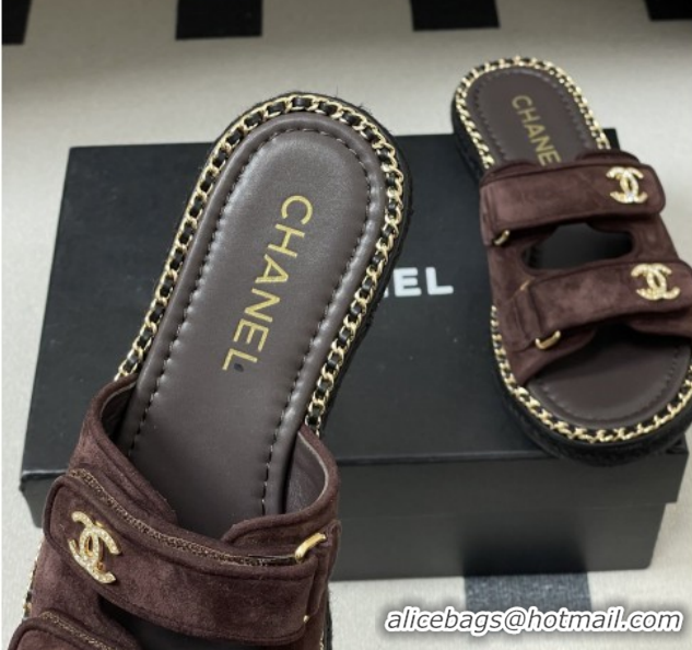 Cheap Chanel Mules Sandal with Chain 022808 Dark Brown Suede 2026