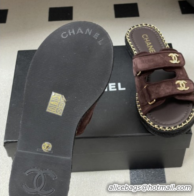 Cheap Chanel Mules Sandal with Chain 022808 Dark Brown Suede 2026